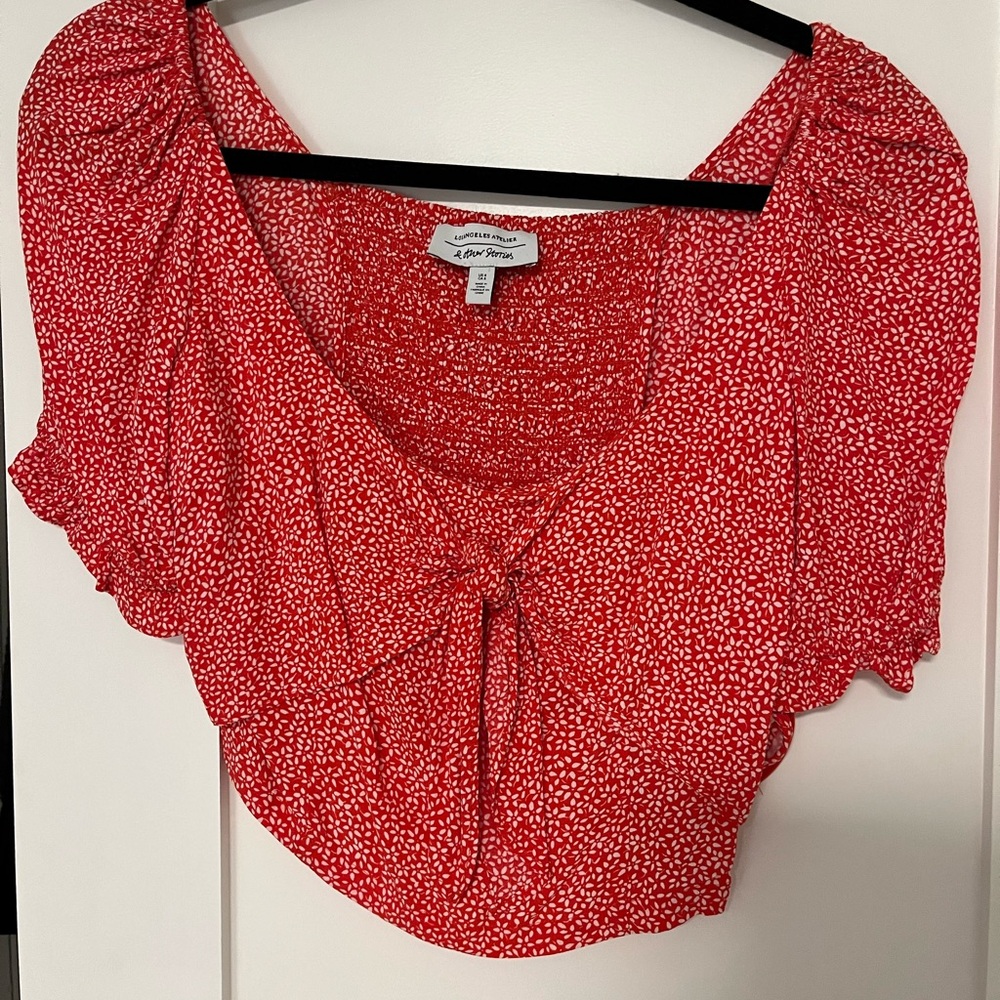 & Other Stories Red Puff Sleeve Crop Top